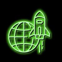 Rakete zum fliegen auf andere Planet, Raum Transport Neon- glühen Symbol Illustration vektor