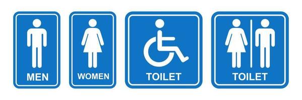 toalett tecken tryckbar offentlig tecken symbol man kvinna toalett enkel blå minimalistisk design illustration vektor