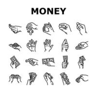 pengar kontanter betalning dollar finansiera ikoner uppsättning vektor