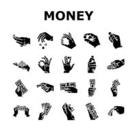 pengar kontanter betalning dollar finansiera ikoner uppsättning vektor