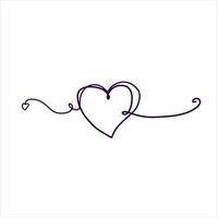 einer Linie Herz Zeichnung. romantisch Symbol von Valentinstag Tag. linear Dekoration isoliert auf Weiß. vektor