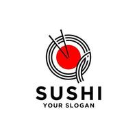 japansk sushi skaldjur logotyp design vektor, matpinne och skål mall, mat och drycker illustration vektor