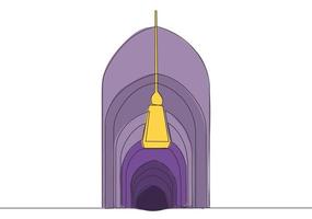 ett enda linje teckning av islamic historisk kupol masjid eller moské prydnad dekoration. helig plats till bön för islam människor begrepp kontinuerlig linje dra design vektor illustration