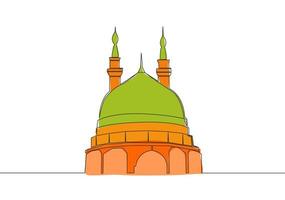 Single kontinuierlich Linie Zeichnung von historisch Wahrzeichen Moschee oder Masjid. heilig historisch Konstruktion Das verwenden wie ein Platz von beten zum islamisch Person Konzept einer Linie zeichnen Design Vektor Illustration