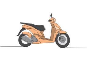 Single kontinuierlich Linie Zeichnung von klassisch asiatisch Unterbein Motorrad Logo. Jahrgang Roller Motorrad Konzept. einer Linie zeichnen Design Vektor Illustration