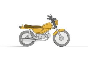 ett kontinuerlig linje teckning av gammal tävlings motorcykel logotyp. klassisk årgång motorcykel begrepp. enda linje dra design vektor illustration