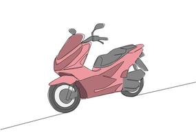 Single kontinuierlich Linie Zeichnung von modisch Luxus asiatisch Unterbein Motorrad Logo. automatisch Roller Motorrad Konzept. einer Linie zeichnen Design Vektor Illustration