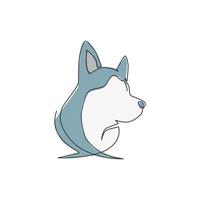 en kontinuerlig linjeritning av enkla söta siberian husky valp hund huvud ikon. däggdjur djur logotyp emblem vektor koncept. trendiga en rad rita design grafisk illustration