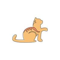 en enda linjeritning av enkel söt katt kattunge ikon. djuraffär logotyp emblem vektor koncept. dynamisk kontinuerlig linje rita design grafisk illustration