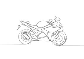 einer kontinuierlich Linie Zeichnung von Luxus Sport Motorrad Logo. groß Motorrad Konzept. Single Linie zeichnen Design Vektor Illustration