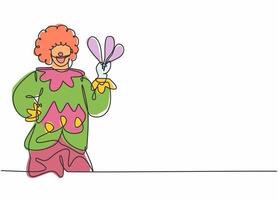 enda kontinuerlig radritning av ung rolig manlig clown som håller jonglern innan de utförs på utställning. yrkesarbete. minimalism koncept en rad rita grafisk design vektor illustration