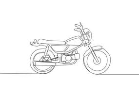 ett kontinuerlig linje teckning av gammal tävlings motorcykel logotyp. klassisk årgång motorcykel begrepp. enda linje dra design vektor illustration