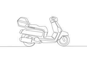 Single kontinuierlich Linie Zeichnung von Kurier Lieferung Bedienung Motorrad Logo. Roller Motorrad Konzept. einer Linie zeichnen Design Vektor Illustration
