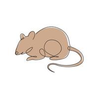 en kontinuerlig linjeteckning av söt bedårande mus för logotypidentitet. roliga möss gnagare djur maskot koncept för skadedjursbekämpning ikon. dynamisk enda rad rita design vektorgrafisk illustration vektor