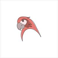 en kontinuerlig linjeteckning av söt papegojfågelhuvud för logotypidentitet. aves djur maskot koncept för national conservation park ikon. trendiga en rad rita design vektorgrafisk illustration vektor