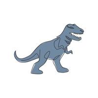 en kontinuerlig linjeteckning av aggressiva t-rex förhistoriska djur för logotyp identitet. dinosaurier maskot koncept för förhistoriska museum ikon. moderna en rad rita design grafisk vektorillustration vektor