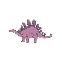 enda kontinuerlig linjeteckning av stegosaurus med taggiga svansar för logotypidentitet. förhistoriska djur maskot koncept för dinosaurier tema nöjespark ikon. en rad rita design grafisk vektorillustration vektor