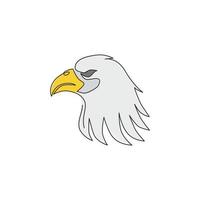 enda kontinuerlig linjeritning av heroiskt örnhuvud för e-sportlags logotyp. falk fågel maskot koncept för kyrkogård ikon. dynamisk en rad rita vektor design grafisk illustration