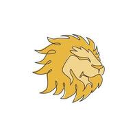 eine durchgehende Strichzeichnung des Königs des Dschungels, Löwenkopf für die Identität des Firmenlogos. starkes katzenartiges säugetiermaskottchenkonzept für den nationalen safari-zoo. Einzeilige Zeichnung Design Illustration Vektor