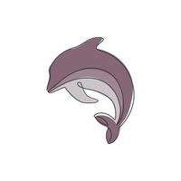 eine durchgehende Strichzeichnung eines freundlichen süßen Delphins für die Logoidentität des Aquariums. glückliches Säugetiertierkonzept für Firmenmaskottchen. moderne einzeilig zeichnende Vektorgrafik-Designillustration vektor