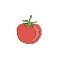 einzelne durchgehende Linie, die ganze gesunde Bio-Tomaten für die Logoidentität der Landwirtschaft zeichnet. frisches tropisches Gemüsekonzept für Gemüsegartenikone. moderne grafische vektorillustration des einlinienentwurfs vektor