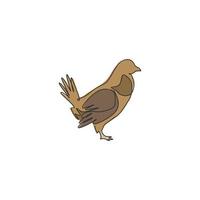 eine durchgehende Strichzeichnung eines lustigen Moorhuhnvogels für die Identität des Organisationslogos. angetriebenes Moorhuhn-Shooting-Maskottchen-Konzept für Wildvogel-Symbol. moderne einzeilig zeichnende Design-Grafik-Vektor-Illustration vektor