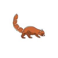 en enda linjeteckning av rolig röd panda för företagets logotypidentitet. hotad söt röd katt-björn maskot koncept för nationalpark ikon. modern kontinuerlig linje rita design vektorgrafisk illustration vektor