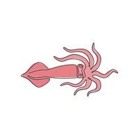 en kontinuerlig linjeteckning av söt bläckfisk för skaldjurslogotyp. havet bläckfisk maskot koncept för kinesisk restaurang ikon. moderna en rad rita design vektorillustration vektor
