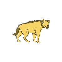 en enda linjeteckning av läskig prickig hyena för företagets logotyp. asätare djur maskot koncept för national conservation park ikon. modern kontinuerlig linje rita design vektorillustration vektor