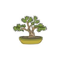 enda kontinuerlig linjeteckning av skönhet och gamla exotiska bonsaiträd för heminredning väggkonst affischtryck. dekorativ bonsaiväxt för växtbutikslogotyp. moderna en rad rita design vektorillustration vektor