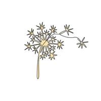 Eine einzige Strichzeichnung von Schönheit frischem Taraxacum für das Gartenlogo. Druckbare dekorative Löwenzahnblume für Wohnkultur-Wandkunst-Plakatdruck. moderne durchgehende Linie zeichnen Design-Vektor-Illustration vektor