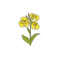 en kontinuerlig linjeteckning skönhet färsk canna för trädgård logotyp. utskrivbart dekorativt canna lily flower koncept för heminredning väggkonst affischtryck. moderna en rad rita design vektorillustration vektor