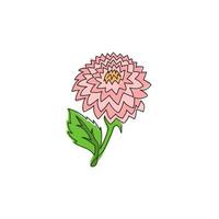 enda kontinuerlig linjeteckning av skönhet färsk dahlia för hem väggdekor affisch konst. utskrivbar dekorativ nationell mexikansk blomma för bröllopsinbjudningskort. en rad rita design vektorillustration vektor