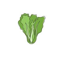 en enda linjeteckning av hela friska ekologiska senapsgröna blad för gårdslogotyp. färskt brassica juncea koncept för grönsaksikon. modern kontinuerlig linje rita design vektorillustration vektor