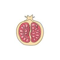 Eine einzige Strichzeichnung von halb geschnittenem, gesundem Bio-Granatapfel für die Identität des Obstgarten-Logos. frisches Fruchtsaatkonzept für Obstgarten-Symbol. moderne durchgehende Linie zeichnen Design-Vektor-Illustration vektor