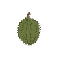 en kontinuerlig linjeritning av hela hälsosamma ekologiska durian för fruktträdgårdslogotyp. färska exotiska thailändska fruktkoncept för fruktträdgårdsikon. moderna en rad rita design grafisk vektorillustration vektor