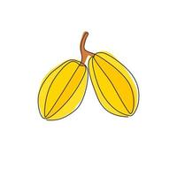 Eine einzige Strichzeichnung von ganz gesundem Bio für die Logoidentität von Starfruits Orchard. frisches Sternfruchtkonzept für Gartenikone. moderne durchgehende Linie Grafik zeichnen Design-Vektor-Illustration vektor