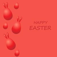 realistisch rot Ei mit Hase Ohren Karte auf rot Hintergrund. Text glücklich Ostern. Urlaub Dekoration zum Ostern Urlaub. 3d Illustration vektor