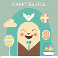 glücklich Ostern Karte mit Hase und Eier Illustration schwarz Gliederung Vektor