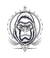 gorilla huvud vektor konstverk svart och vit stil