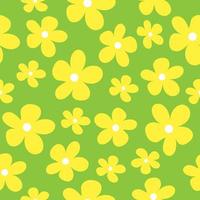 sömlös mönster av ritad för hand gul blommor på en grön bakgrund vektor