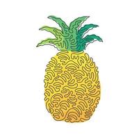 kontinuerlig en rad ritning hel hälsosam ananas ekologisk för fruktträdgård logotyp. färsk sommar frukt koncept för frukt trädgård ikon. swirl curl stil. enda rad rita design grafisk vektorillustration vektor