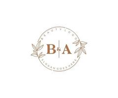 första ba brev skön blommig feminin redigerbar förhandsgjord monoline logotyp lämplig för spa salong hud hår skönhet boutique och kosmetisk företag. vektor