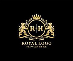 första rh brev lejon kunglig lyx logotyp mall i vektor konst för restaurang, kungligheter, boutique, Kafé, hotell, heraldisk, Smycken, mode och Övrig vektor illustration.