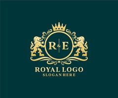 Initial Re Letter Lion Royal Luxury Logo Vorlage in Vektorgrafiken für Restaurant, Lizenzgebühren, Boutique, Café, Hotel, Heraldik, Schmuck, Mode und andere Vektorillustrationen. vektor