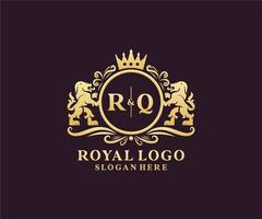 Anfangsbuchstabe rq lion royal Luxus-Logo-Vorlage in Vektorgrafiken für Restaurant, Lizenzgebühren, Boutique, Café, Hotel, heraldisch, Schmuck, Mode und andere Vektorillustrationen. vektor