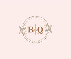 Initiale bq Briefe schön Blumen- feminin editierbar vorgefertigt Monoline Logo geeignet zum Spa Salon Haut Haar Schönheit Boutique und kosmetisch Unternehmen. vektor