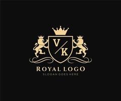 första vk brev lejon kunglig lyx heraldisk, vapen logotyp mall i vektor konst för restaurang, kungligheter, boutique, Kafé, hotell, heraldisk, Smycken, mode och Övrig vektor illustration.