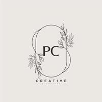 pc skönhet vektor första logotyp konst, handstil logotyp av första signatur, bröllop, mode, smycken, boutique, blommig och botanisk med kreativ mall för några företag eller företag.