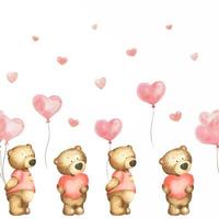 Teddy tragen, herzförmig Luftballons und Herzen auf ein Weiß Hintergrund. Aquarell nahtlos Rand zum Valentinstag Tag. perfekt zum Hintergrund, Hintergrund, Textil- Design. vektor